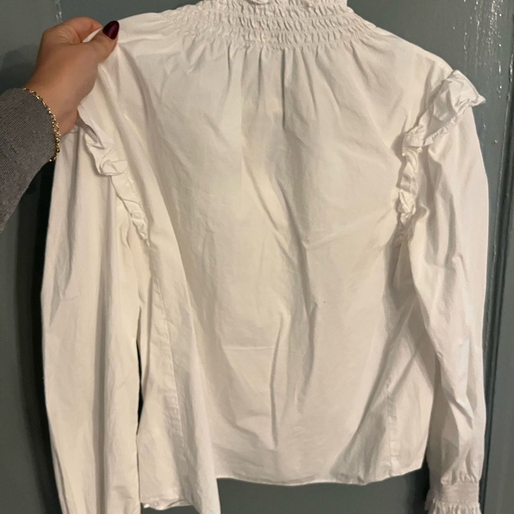 Something Navy White Ruffled Button Down Shirt - image 4